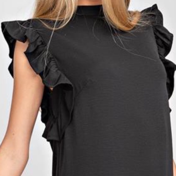 *NEW* BLACK RUFFLED SLEEVE MINI SKIRT DRESS - Picture 2 of 5
